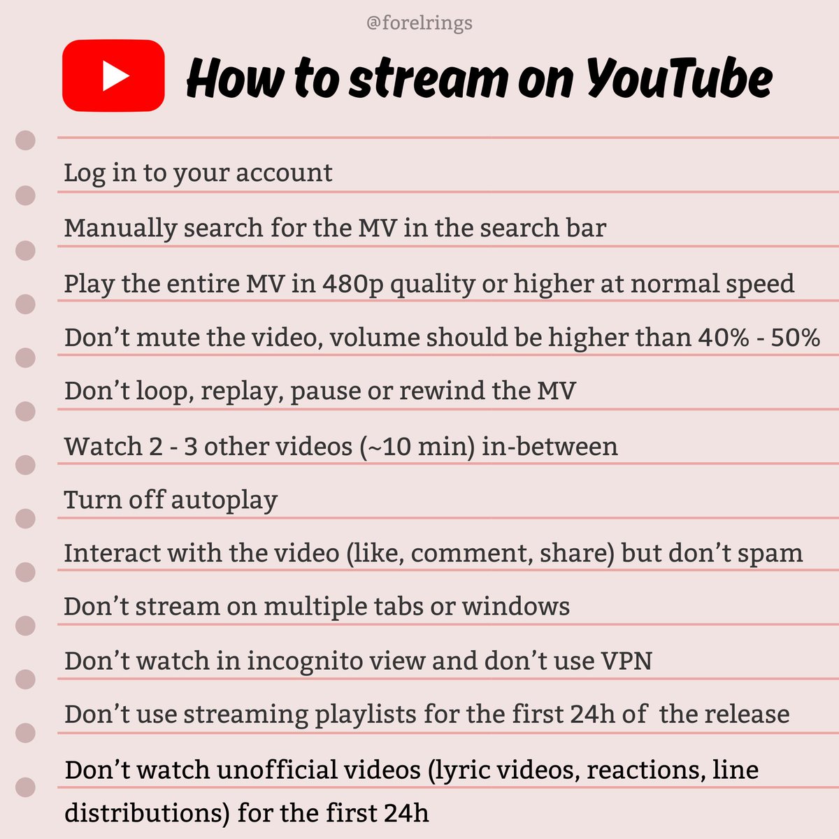 forelrings's tweet image. 📢 [YOUTUBE STREAMING GUIDE]

Most important:
- Search for the MV MANUALLY in the search bar
- Don't use playlist in the first 24h‼️(you can use the queue feature instead if you're busy and can't do it manually)

#엘라스트 #ELAST #エラスト