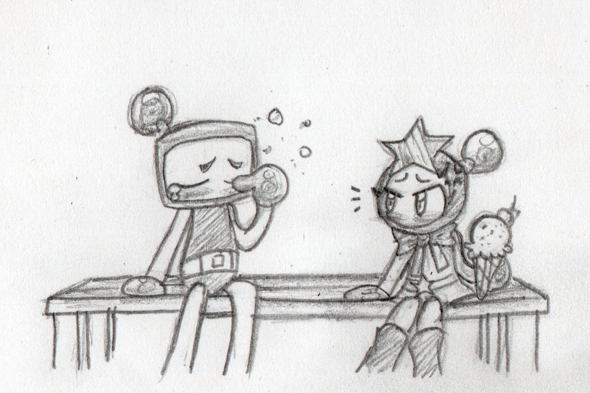 Nuestra primera cita💙🩵🍦

- Solo prestando atención un momento, pude ver de nuevo lo linda que es🥺

#bomberman #Fanart #BombermanLandTouch #videogames #Fanarts #AcrobatAqua #dibujo #comic #comics #dibujos #Bluekid #drawing #draw #drawingart #ComicArt