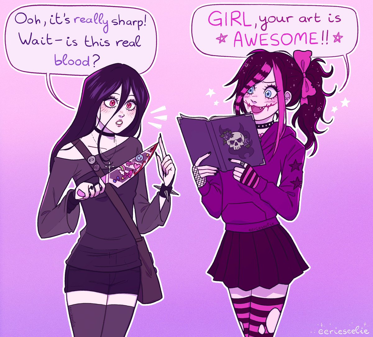 I think they could be besties, if Lif is willing to look past the killer thing 💜💖 #metalfamily #creepypasta #ninathekiller