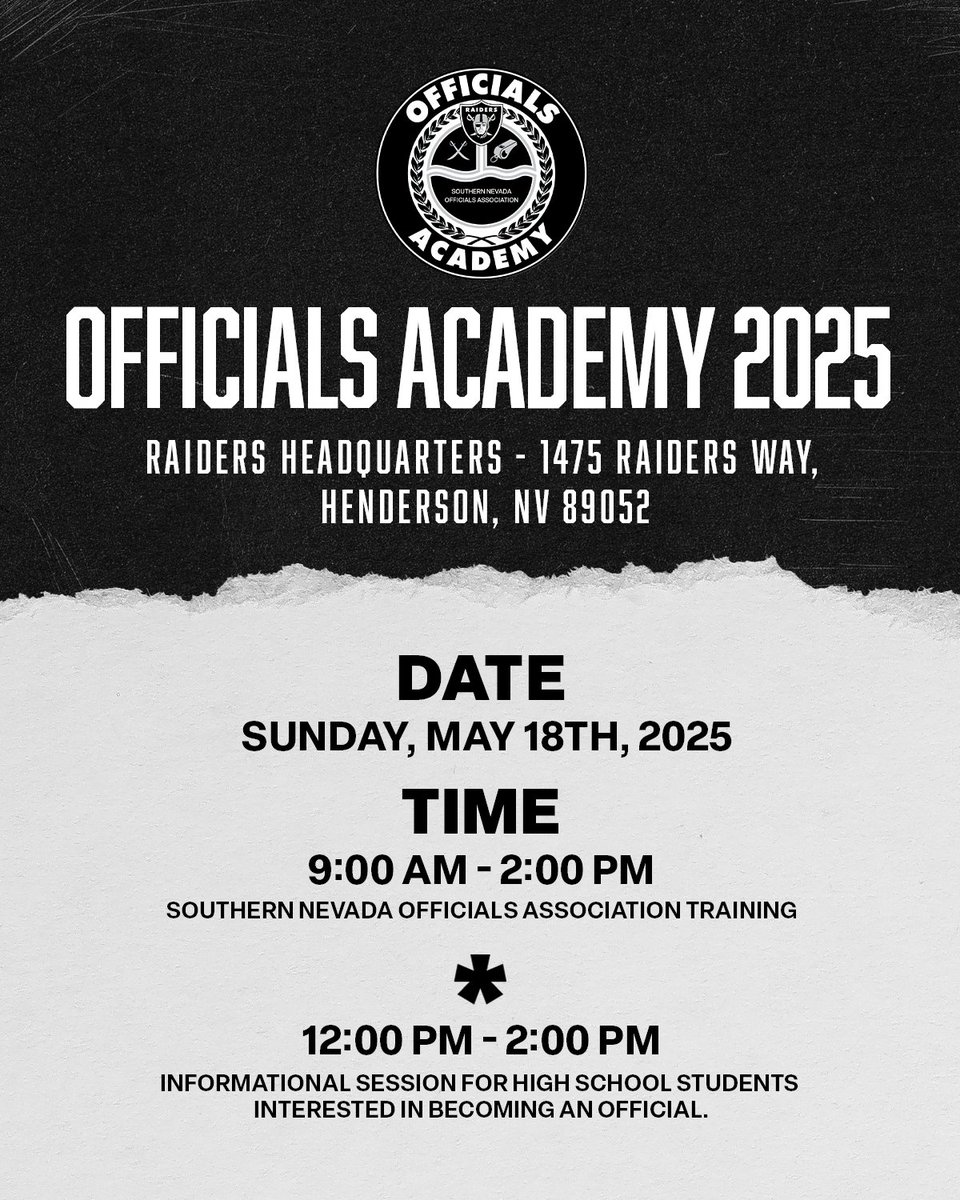 Ready to ref? Join us on May 18th for the Southern Nevada Officials Association Training!

Sign up here ➡️ bit.ly/44kV5BJ