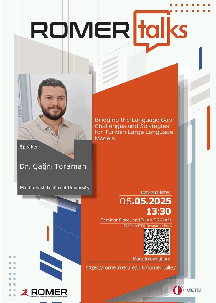 METU/ODTU-ROMER (@meturomer) on Twitter photo Dr. Çağrı Toraman from Middle East Technical University will be the next guest on ROMERTalks on Monday, May 5th <a href="/13/">13</a>.30. 
The face-to-face seminar will be held at Z022 Seminar Room at METU Research Park. Link: romer.metu.edu.tr Dr. Çağrı Toraman from Middle East Technical University will be the next guest on ROMERTalks on Monday, May 5th <a href="/13/">13</a>.30. 
The face-to-face seminar will be held at Z022 Seminar Room at METU Research Park. Link: romer.metu.edu.tr
