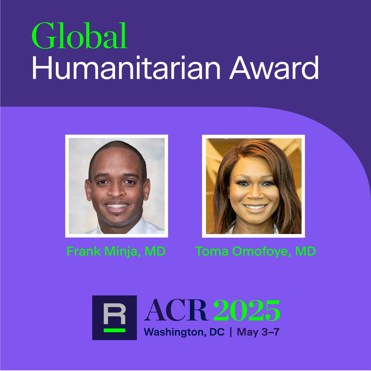 Today we recognize two outstanding individuals who are working to improve access to and equitable delivery of quality radiological services across the world. Join us in celebrating <a href="/frankminja/">Frank J. Minja MD</a> &amp; <a href="/TomaOmofoyeMD/">Toma Omofoye, MD</a>! bit.ly/4iJIJXe #ACR2025
