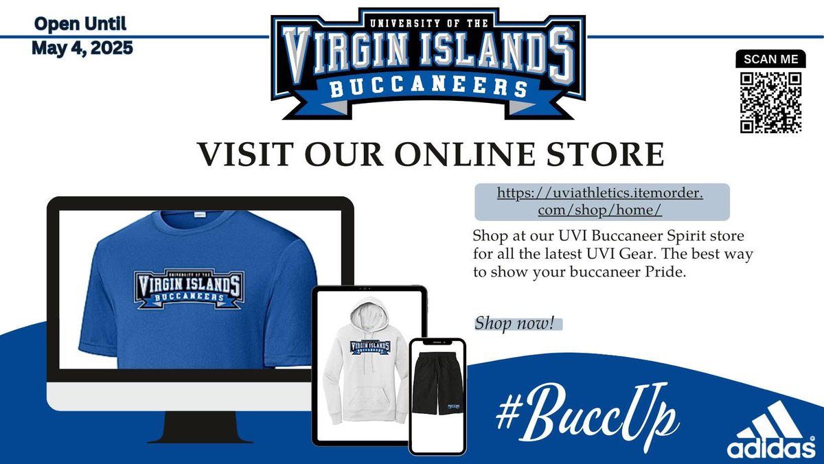 Only a Few hours left! Get the latest UVI gear today in the University's blue, black, white, and grey colorways. It’s the best way to show your Buccaneer Pride!  

To shop, visit: uviathletics.itemorder.com/shop/home/ 

#SettingTheStandard #BuccUp 
#OneUVI #OneHBCUAC
