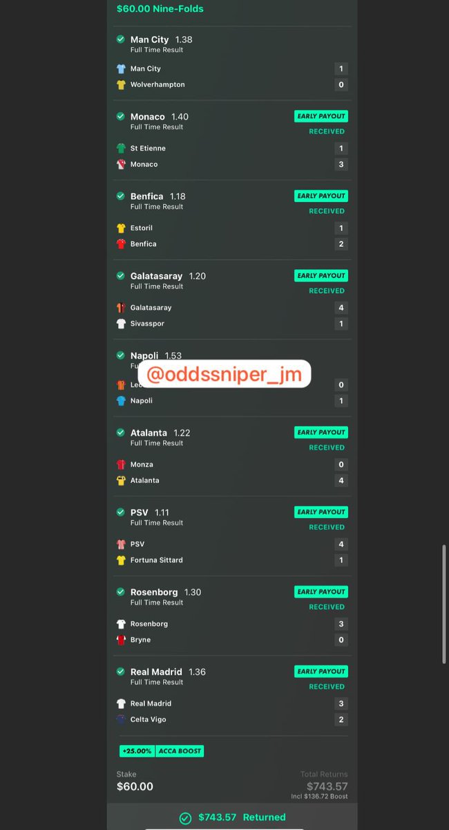 oddssniper_jm's tweet photo. Nothing sweeter than going on a run! Vacation here I come!

Shout outs to the teams that had goals to play for and did the job

#oddssniper_jm #WinningBet #WinningAcca #FootballBets #GamblingTwitter #SoccerBets #SoccerParlay https://t.co/ugapeM3sea