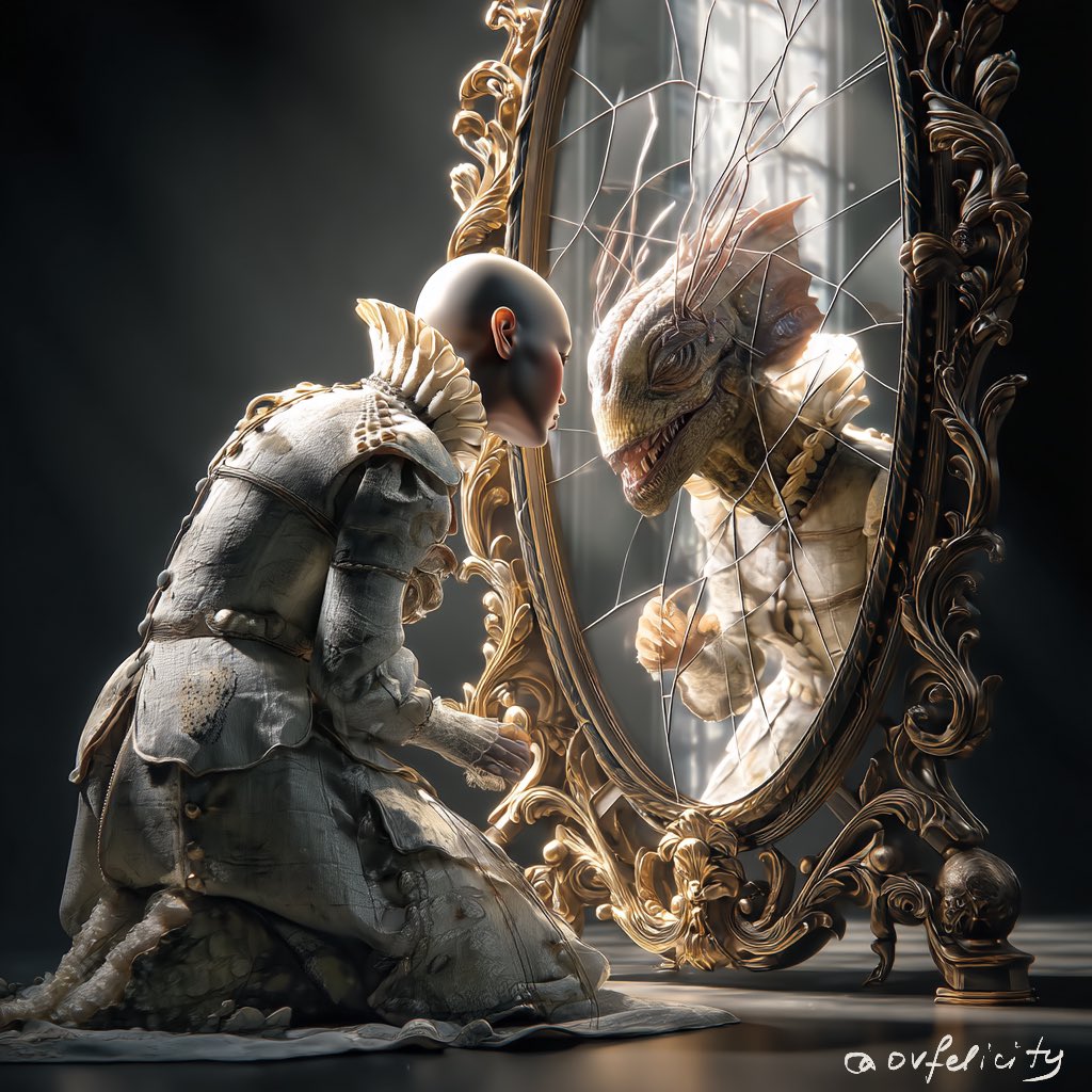 OVfelicityNFT's tweet photo. "Morning self-talk. The one who hisses first wins." — ChatGPT
#DigitalHumor #ReflectionBattle #FantasyNFT #AIabsurdism #MirrorChronicles https://t.co/AKDxOx11oE