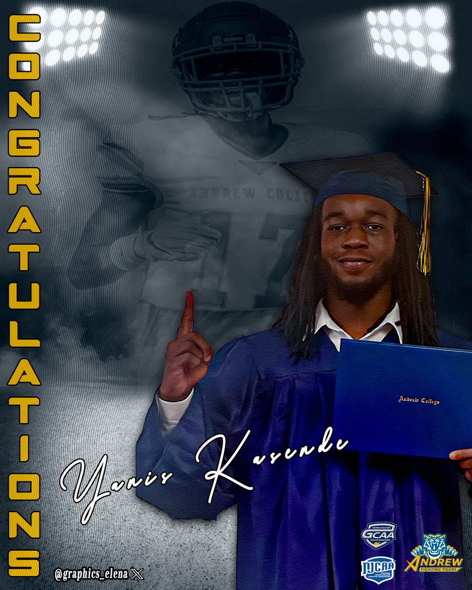Andrew College Fighting Tigers Football (@tigersandrew) on Twitter photo Congratulations to Safety Yanis Kasende on earning his Associate Degree from Andrew College yesterday!
The Andrew College Fighting Tigers Football family is proud of you—on the field and in the classroom. This is what being a true student-athlete is all about! <a href="/YanisKasende/">Yanis Kasende</a> Congratulations to Safety Yanis Kasende on earning his Associate Degree from Andrew College yesterday!
The Andrew College Fighting Tigers Football family is proud of you—on the field and in the classroom. This is what being a true student-athlete is all about! <a href="/YanisKasende/">Yanis Kasende</a>