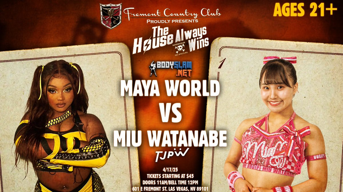 Maya World Vs. Miu Watanabe - Pandemonium 04/17/2025 - 4.25/5

Full Review with match link: ko-fi.com/post/Maya-Worl…