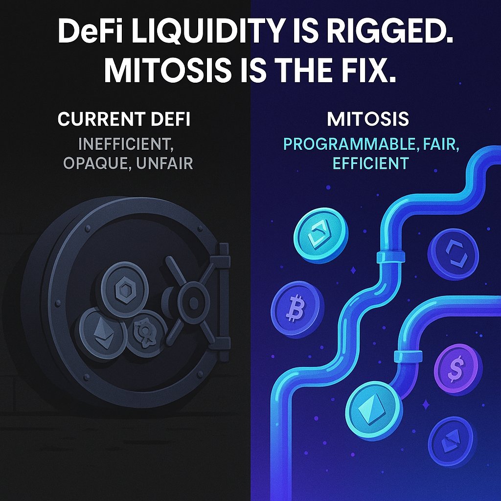 DeFi is broken.
Liquidity is unfair. Capital is locked. Small players get scraps while whales feast.

<a href="/MitosisOrg/">Mitosis</a> + <a href="/giverep/">GiveRep</a> are rewriting the rules:
– Programmable liquidity
– Fair, open access to premium yields

No more secret deals. No more wasted capital.