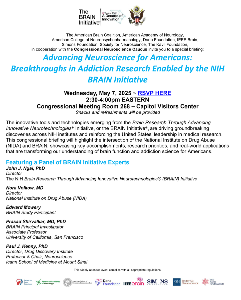 Friedman Brain Institute (@sinaibrain) on Twitter photo 1/2 THIS WEEK! On Wednesday, May 7, 2:30pm, <a href="/AmericanBrainCo/">The American Brain Coalition</a> <a href="/AANmember/">American Academy of Neurology</a> <a href="/ACNPorg/">ACNP</a>, Dana Foundation, <a href="/IEEEBrain/">IEEE Brain</a> <a href="/SimonsFdn/">Simons Foundation</a> @SfNTweets and <a href="/KavliFoundation/">The Kavli Foundation</a>, in cooperation w/ Congressional Neuroscience Caucus invite you to a special briefingšRSVP Hereā”ļø docs.google.com/forms/d/e/1FAI⦠1/2 THIS WEEK! On Wednesday, May 7, 2:30pm, <a href="/AmericanBrainCo/">The American Brain Coalition</a> <a href="/AANmember/">American Academy of Neurology</a> <a href="/ACNPorg/">ACNP</a>, Dana Foundation, <a href="/IEEEBrain/">IEEE Brain</a> <a href="/SimonsFdn/">Simons Foundation</a> @SfNTweets and <a href="/KavliFoundation/">The Kavli Foundation</a>, in cooperation w/ Congressional Neuroscience Caucus invite you to a special briefingšRSVP Hereā”ļø docs.google.com/forms/d/e/1FAIā¦