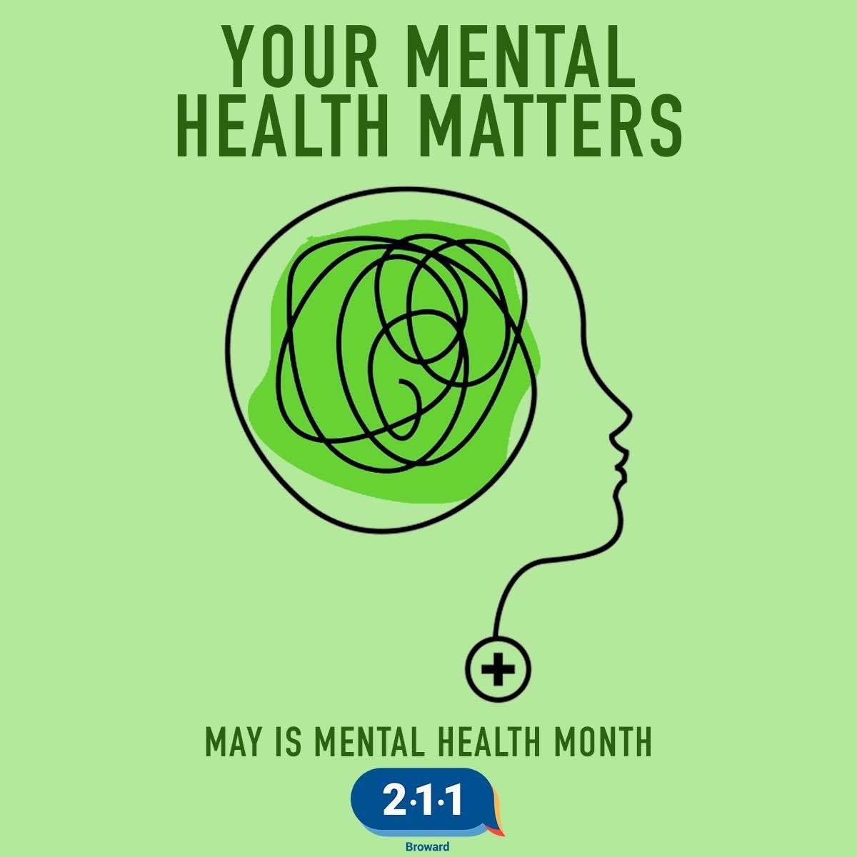May is mental health awareness month.  We’re here for you 24/7, 365.  #itsokaytonotbeokay #dial211 #breakthestigma