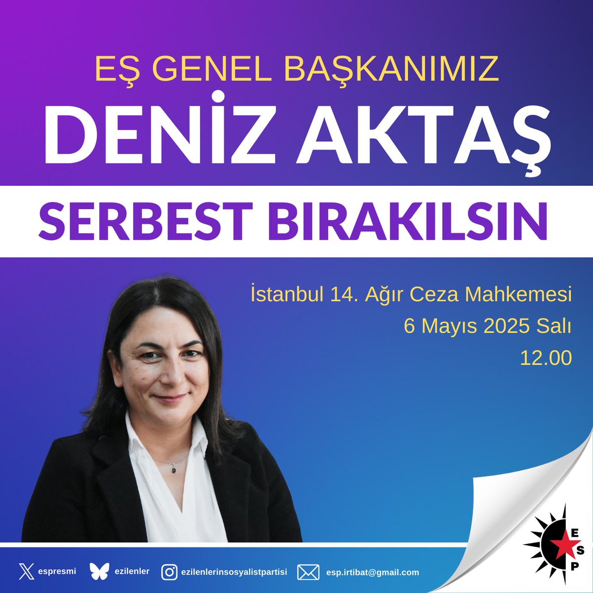 📢DURUŞMAYA ÇAĞRI

Siyasi faaliyetleri nedeniyle 24 Ocak'tan bu yana tutsak olan Eş Genel Başkanımız Deniz Aktaş'ın duruşmasına tüm devrimci demokratik kamuoyuna davet ediyoruz.

🏛️ İstanbul 14. Ağır Ceza Mahkemesi
📅 6 Mayıs 2025 Salı
⏰ 12.00