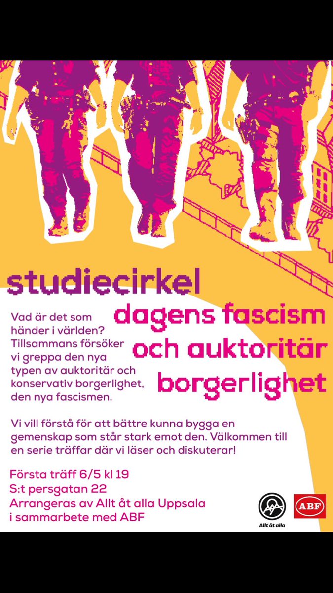 aaauppsala's tweet photo. Vi håller studiecirkel! Innehållet blir en djupdykning i dagens fascism och auktoritär borgerlighet, med diskussioner om hur vi kan bygga en gemenskap mot det.

Första träffen är 6/5 kl 19. Vi håller till på S:t persgatan 22, och cirkeln arrangeras i samarbete med ABF Uppsala. https://t.co/NJqjNMBOUp