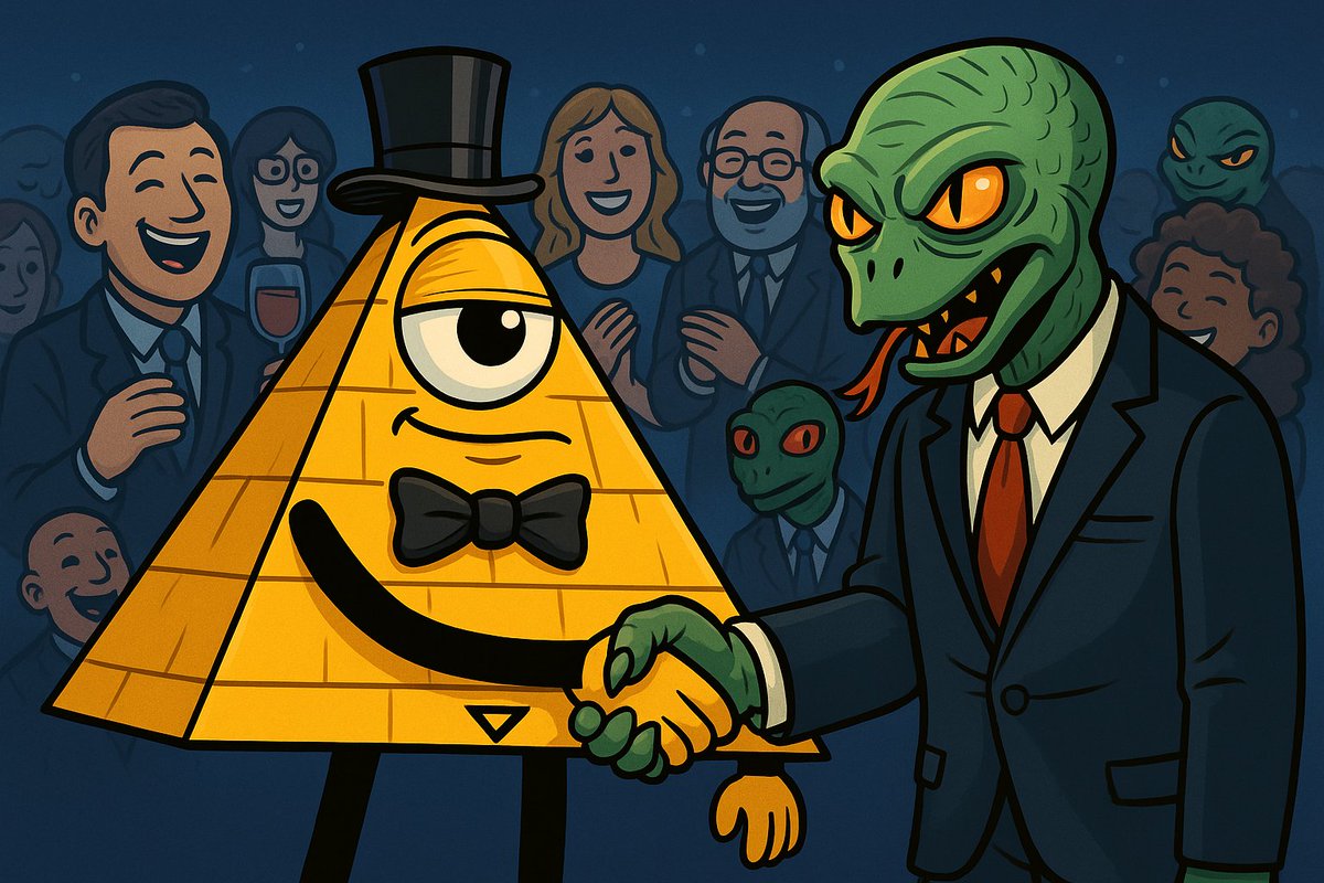 AmeroMeme's tweet photo. Lizard people were just a distraction.
The real game?
Triangles with butterflies. 👁️🔺🦋
#ConspiracyMeme #LizardPeople #ButterflyEffect #MemeTruth #Amero #CryptoSatire #DeepStateHumor #WakeUpSheeple #ConspiracyTheory  #solana #meme https://t.co/7mxPn56MqZ