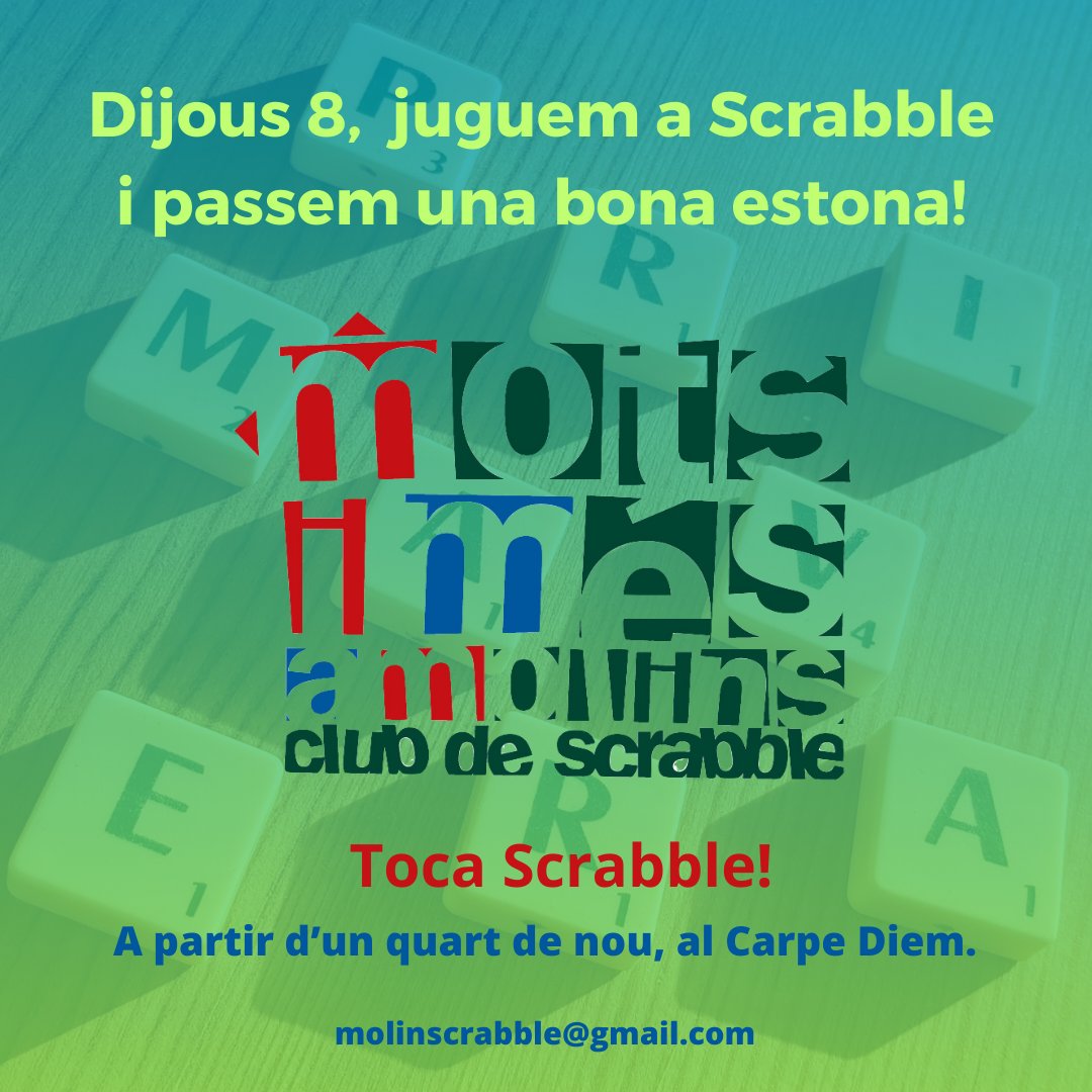 Dijous, juguem a Scrabble, sopem i xalem!
#scrabbleencatalà
#scrabble
#molinsderei
#cultura