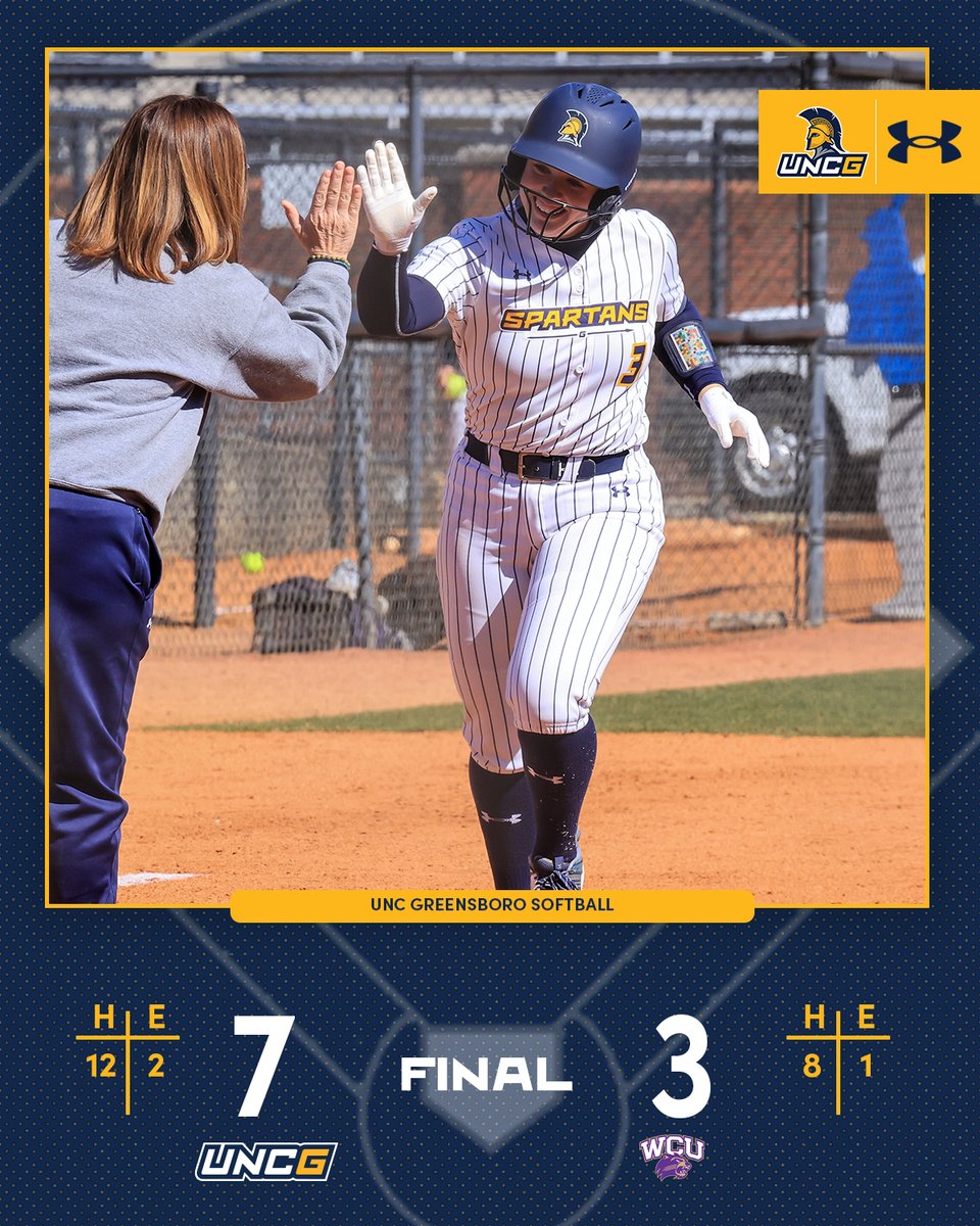 SPARTANS WIN! 🤩

🥎 Macy Michael went 4-for-4 with 6 RBI, double, grand slam
🥎Salem Ward w/her 14th win of the season w/4 Ks
🥎Meredith Harwood went 2-for-4 w/2 runs scored, double
🥎Laney Deane went 3-for-4 with 1 RBI

FINAL
WCU - 3 
UNCG - 7
#letsgoG
