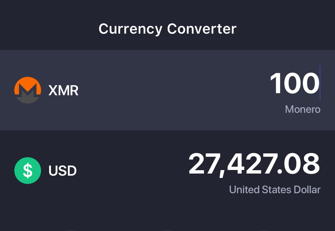 100 $XMR = 27,400. 

Bookmark this. 🔖
