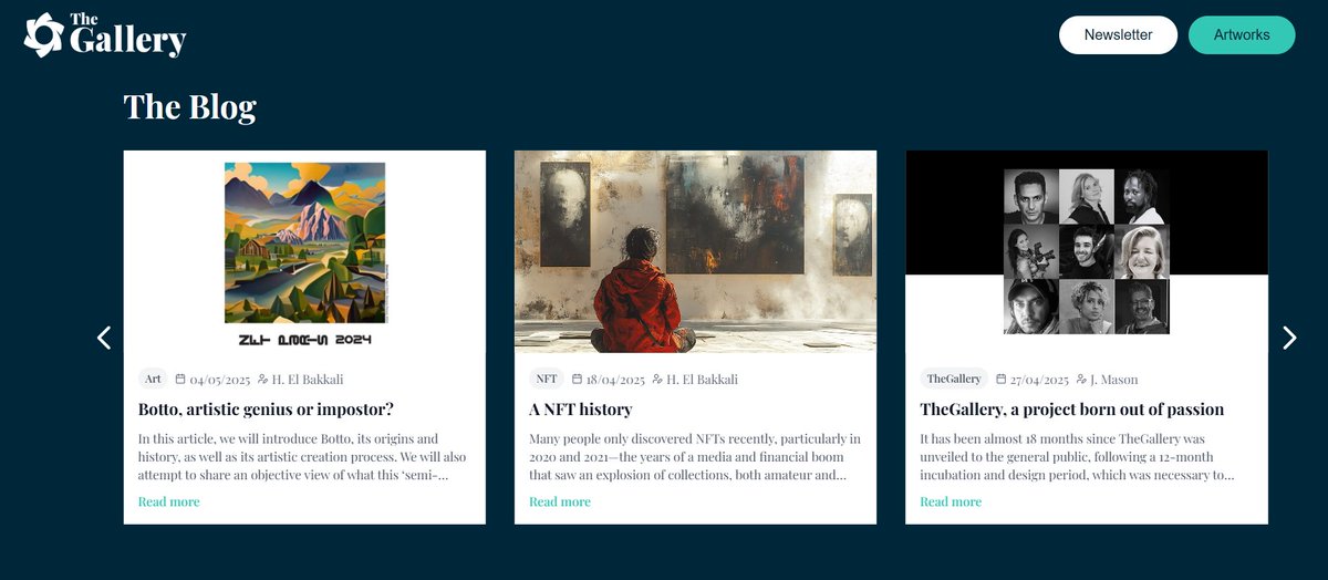 The-Gallery.io (@tgallery_nft) on Twitter photo ๐จ <a href="/TGallery_NFT/">The-Gallery.io</a> blog is live!
Because understanding digital art means exploring what drives it.
๐ Today, weโre dropping 3 must-read articles:
๐ฅ TheGallery: a project born out of passion
๐ A short history of NFTs: when did it really begin?
๐ค Botto: artistic genius or ๐จ <a href="/TGallery_NFT/">The-Gallery.io</a> blog is live!
Because understanding digital art means exploring what drives it.
๐ Today, weโre dropping 3 must-read articles:
๐ฅ TheGallery: a project born out of passion
๐ A short history of NFTs: when did it really begin?
๐ค Botto: artistic genius or