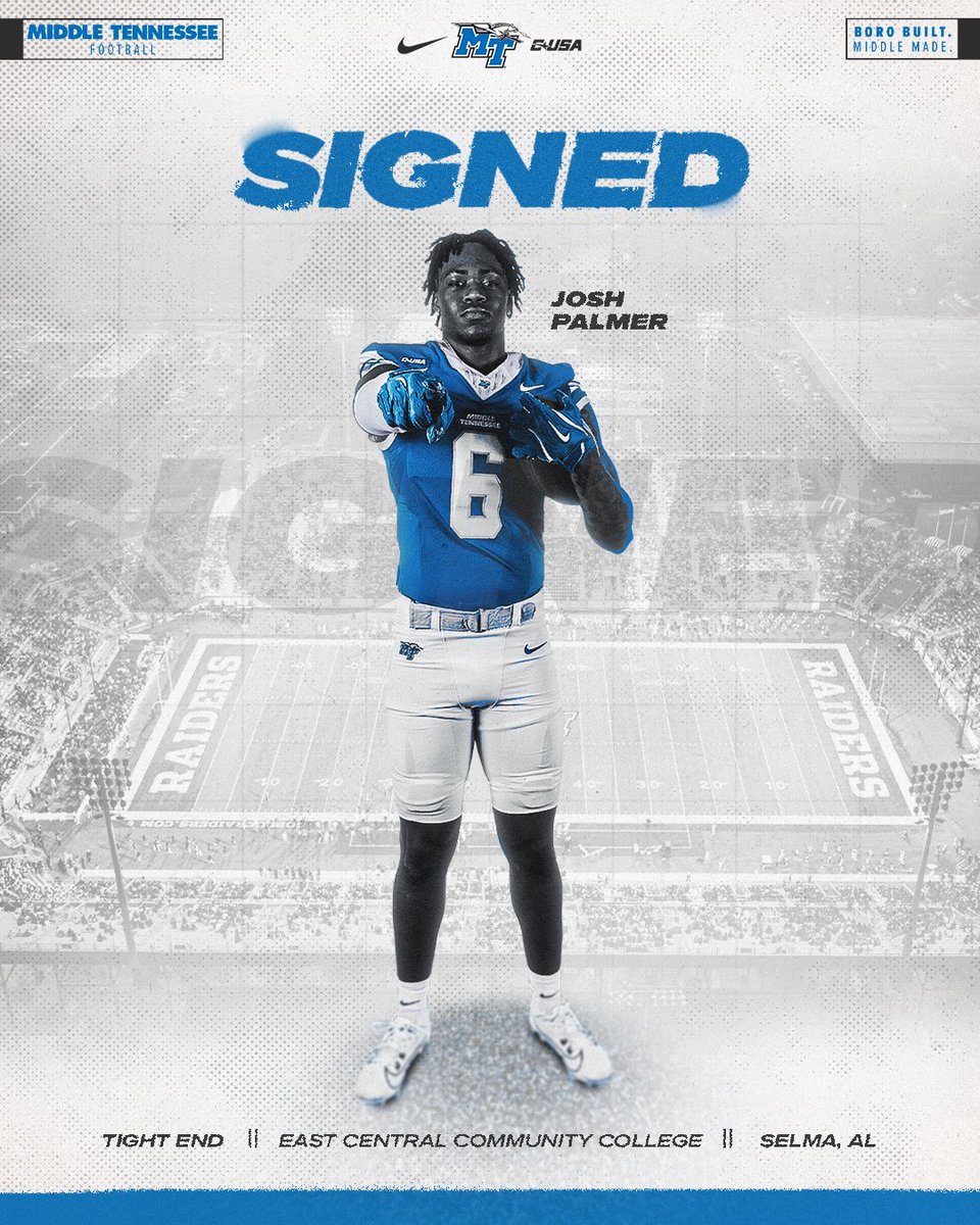 Middle Tennessee Football (@mt_fb) on Twitter photo ๐๐ข๐ ๐ง๐๐โ๏ธ
Welcome to the โBoro! <a href="/JoshPalmer_1/">Josh Palmer</a>
#BoroBuiltMiddleMade ๐๐ข๐ ๐ง๐๐โ๏ธ
Welcome to the โBoro! <a href="/JoshPalmer_1/">Josh Palmer</a>
#BoroBuiltMiddleMade