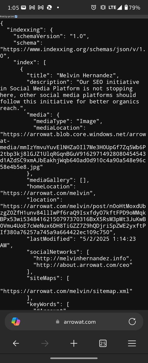 melvinherdz's tweet photo. We finally decided our name for our proposal to search engines The model is a json file named indexxing.json and our documentation and examples are hosted on the website https://t.co/Qfu2X0na95 we also open sourced our model, we will start supporting indexxing.json on Arrowat platform and is implemented already on user profiles as https://t.co/aQSpo4i5zt also on https://t.co/oDa0VbgiVJ we hope search engines and other websites start supporting our SEO initiative, thanks everyone. 
Ref Post: https://t.co/QJTEQ0KhLU