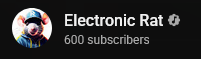 lecrabdotcom's tweet photo. My youtube channel for music and video, The Electronic Rat, has just hit 600 subscribers! I am proud. 
https://t.co/mBtOmFBv3W https://t.co/NE1HKzs5ak