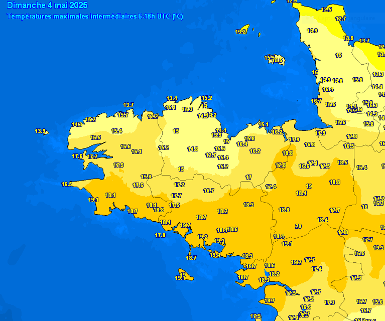 SebDecaux's tweet photo. La📉des températures qui s'est amorcée ce dimanche va s'accentuer ce lundi avec en prime la persistance d'une bise de NE très sensible (40 à 60 km/h)
T max ce dimanche : 13,4°C à #Ploumanach 13,9°C à #SaintBrieuc MAIS 19 à #Plovan et #Rennes, 19,2 à #Auray, 20°C à #LaNoëBlanche https://t.co/uSwxQK3xTh