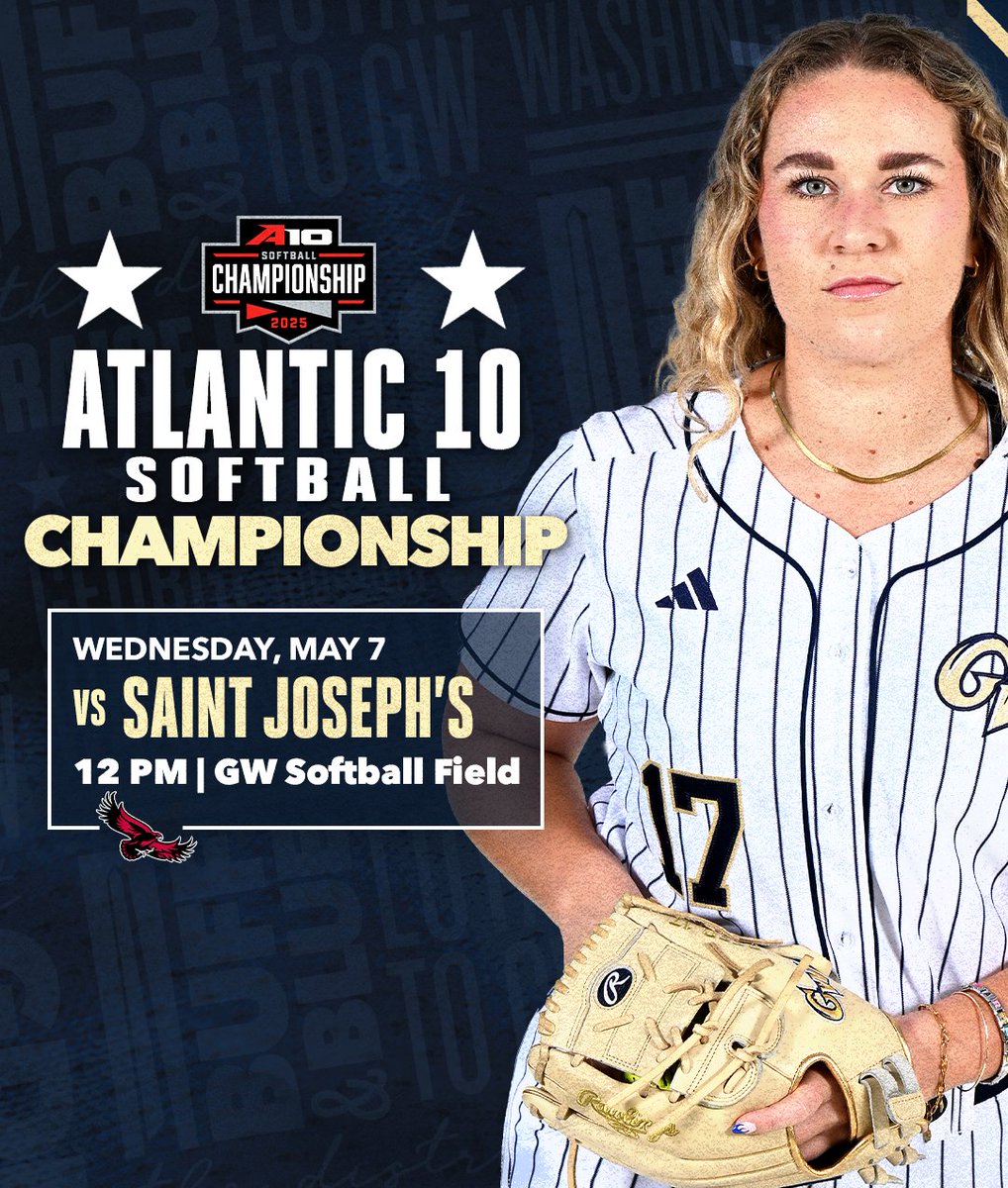 Up Next: The #A10SB Championship! 🟡🔵🥎

Join us at the GW Softball Field at noon on Wednesday for our first-round matchup against Saint Joseph's!

#RaiseHigh | #Together