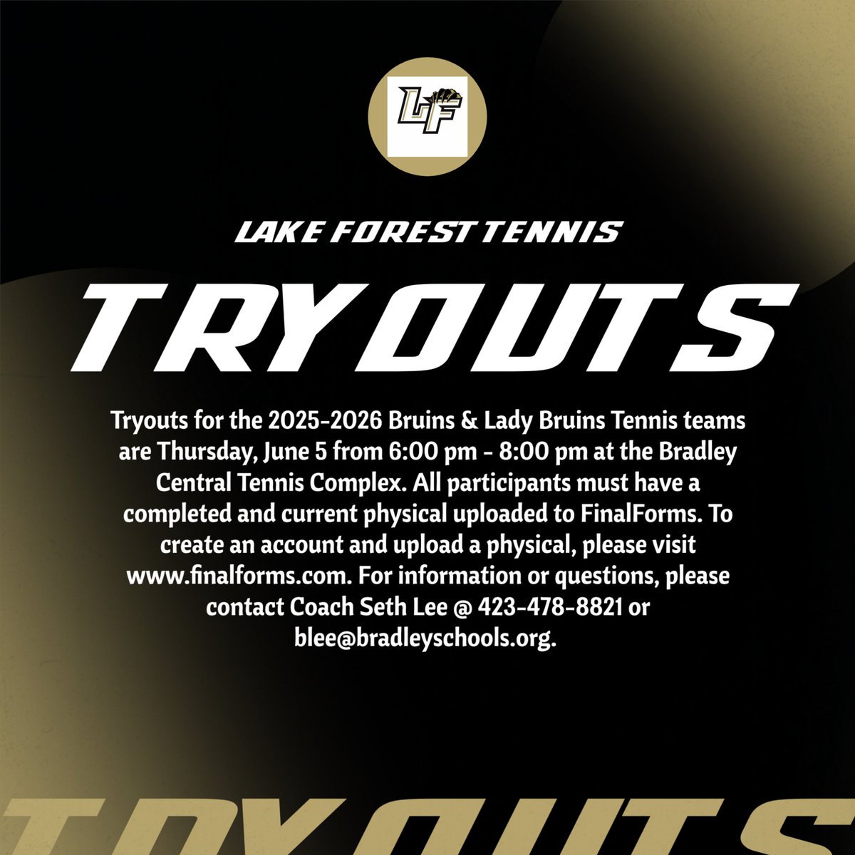 Any rising 6th, 7th, or 8th grader interested in trying out for the 2025-2026 Bruins &amp; Lady Bruins Tennis Teams, here some tryout information for you! #ChampionCulture