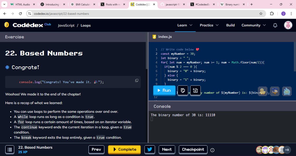 nyokabindirangu's tweet image. Based Numbers 🔢 #CodedexBasedNumbers @codedex_io today i managed to finish loops in javascript, now i am off to do some challenging questions and call it a night😁😁