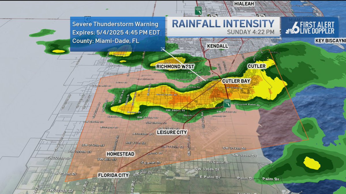 Steve MacLaughlin (@stevemacnbc6) on Twitter photo SEVERE THUNDERSTORM WARNING UNTIL 4:45pm over Cutler, Richmond West, and north of Leisure City. <a href="/nbc6/">NBC 6 South Florida</a> #nbc6 SEVERE THUNDERSTORM WARNING UNTIL 4:45pm over Cutler, Richmond West, and north of Leisure City. <a href="/nbc6/">NBC 6 South Florida</a> #nbc6