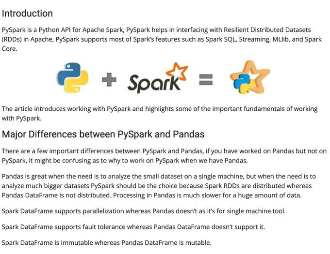 gp_pulipaka's tweet image. How to Use #PySpark Full Course! #BigData #Analytics #DataScience #AI #MachineLearning #IoT #IIoT #PyTorch #Python #RStats #TensorFlow #Java #JavaScript #ReactJS #GoLang #CloudComputing #Serverless #DataScientist #Linux #Programming #Coding #100DaysofCode 
geni.us/PySpark-Full-C…