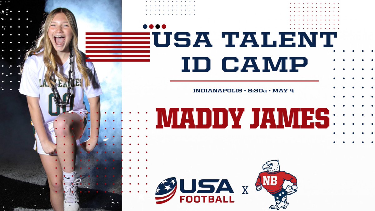 Maddy James represented NB Flag Football at the USA Football Talent ID Camp today in Indianapolis!‼️🏈

She’s been putting in the work, and it was her time to shine and compete with others across the nation 🇺🇸

We’re proud of you! 🦅
