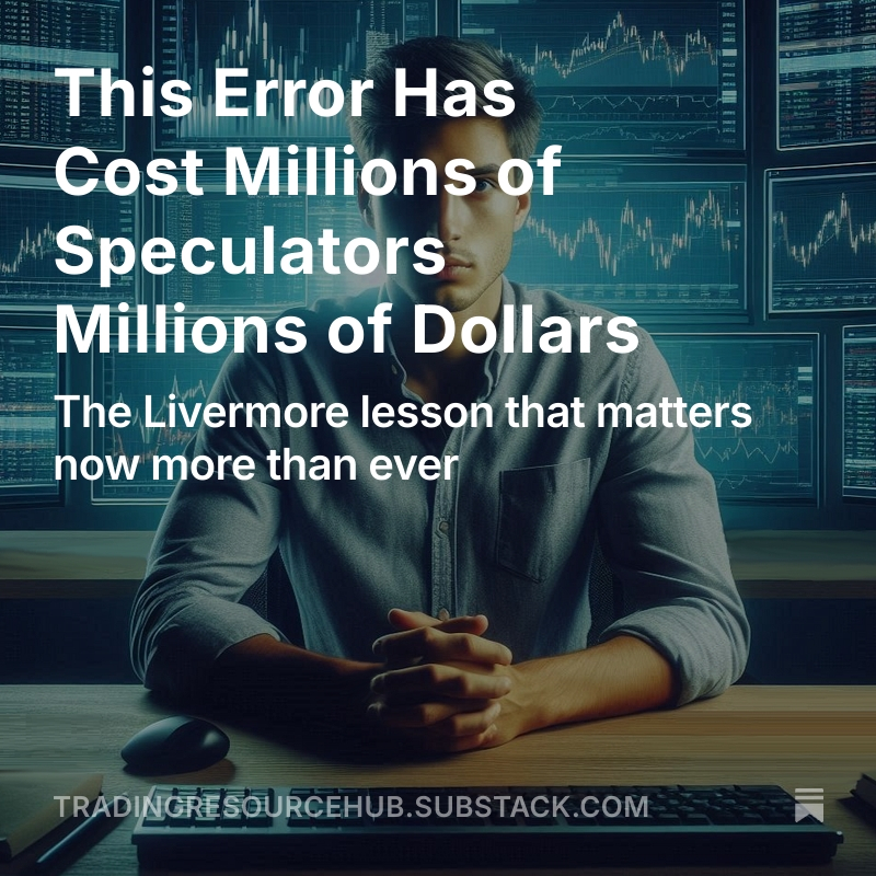 KynaKosling's tweet photo. The error that has cost millions of speculators millions of dollars…

…and that has never been a bigger challenge for traders.

Lessons from Livermore:

“Wait, be patient, until as many factors as possible are in your favour, before making a trade—it’s the patience that makes the money.”

“Once a position is taken the next difficult task is to be patient and wait for the move to play out. The temptation is strong to take fast profits or cover your trade solely out of fear of losing the profit on a correction.”

If impatience was a common error 85 years ago, in a world without smartphones, social media or zero-commission trading…

…how prevalent is this mistake today?!

But we weren’t always so distracted.

So, why has impatience always been a challenge?

Probably due to misunderstanding about what professional-minded trading entails day to day:

1⃣ Do the unglamorous prep work every day.
2⃣ Sit on your hands more than you press buttons.
3⃣ Be prepared to be wrong more often than you’re right.

This new stack delves into each, with insights from @Clement_Ang17, @pwrdbyJUNO, @jfsrevg, @martinlukkt, @theogustincic, @SPTX806, and others.

We also discuss the key to developing patience as a trader, then close with some self-reflection on patience in writing.

***

This Error Has Cost Millions of Speculators Millions of Dollars
The Livermore lesson that matters now more than ever
🔗 https://t.co/vyH12Qaxwr
