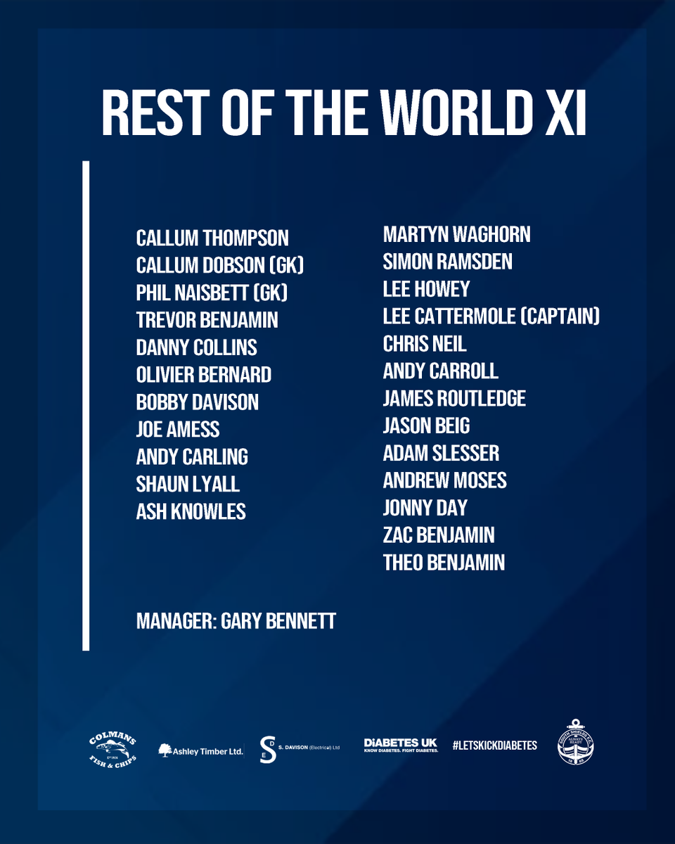 𝐒𝐐𝐔𝐀𝐃 𝐋𝐈𝐒𝐓 🔢

The squads are now confirmed for the 'Let's Kick Diabetes' Charity Match!

Who will you be keeping an eye out for? 👀

Tickets: shorturl.at/a1mhn
JustGiving: shorturl.at/NGObi