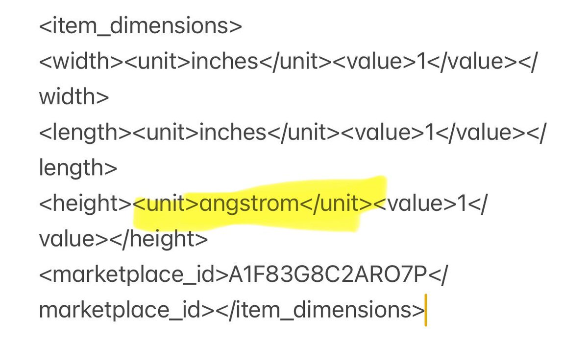 PJeffcock's tweet image. I’m guessing the Q4 FBA storage fees on this ASIN is pretty low @Amazon?
#GarbageInGarbageOut
(I converted the #JSON💩 to #XML because humans can still easily read it).
Why @amznsellerhelp? After 2 decades? Why? How? This is really really basic data processing but I’ve had 2…