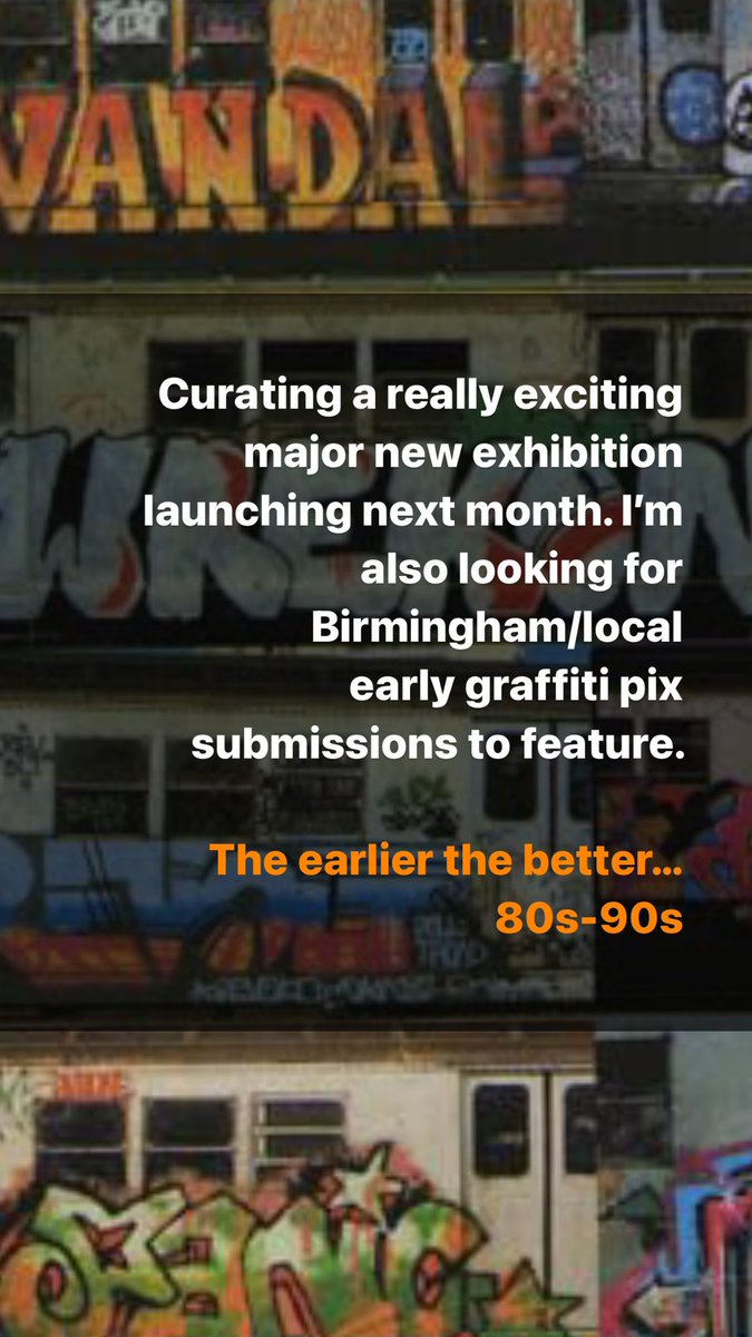 Will be announcing details of an exciting exhibition I’m curating soon. Looking for submissions of early graffiti pix from Birmingham/local area - 80s-90s ideal.