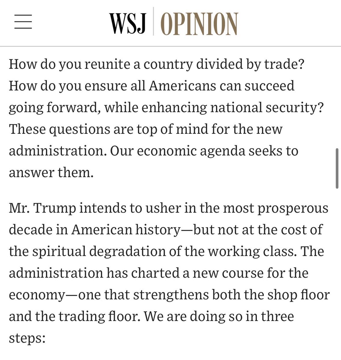 Treasury Secretary Scott Bessent (@secscottbessent) on Twitter photo “President Trump intends to usher in the most prosperous decade in American history—but not at the cost of the spiritual degradation of the working class.”
In The Wall Street Journal , I outline <a href="/POTUS/">President Donald J. Trump</a>’s 3 steps to economic growth: “President Trump intends to usher in the most prosperous decade in American history—but not at the cost of the spiritual degradation of the working class.”
In The Wall Street Journal , I outline <a href="/POTUS/">President Donald J. Trump</a>’s 3 steps to economic growth: