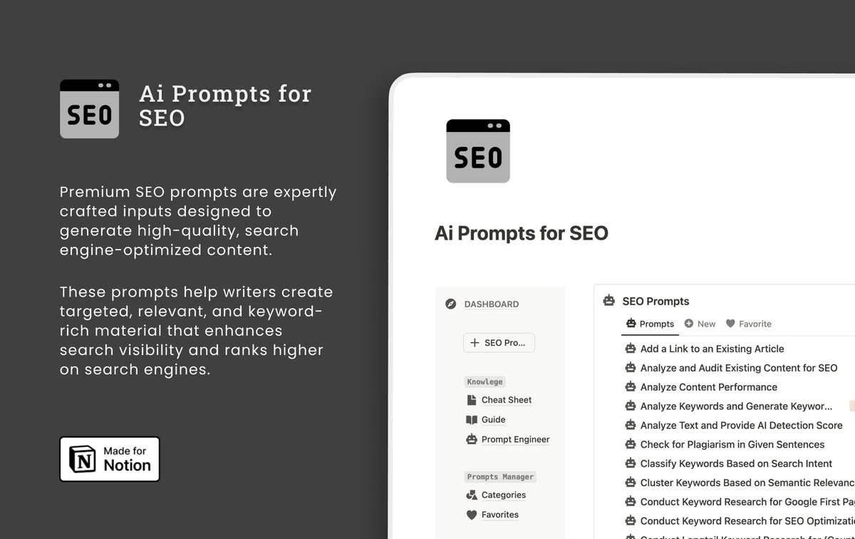 A good SEO strategy will print you money passively!
I have gathered 100+ Premium AI prompts to dominate the first page.

Free for the next 48h
To get it:

1️⃣ Follow me
2️⃣ Like and repost
3️⃣ Comment "SEO"