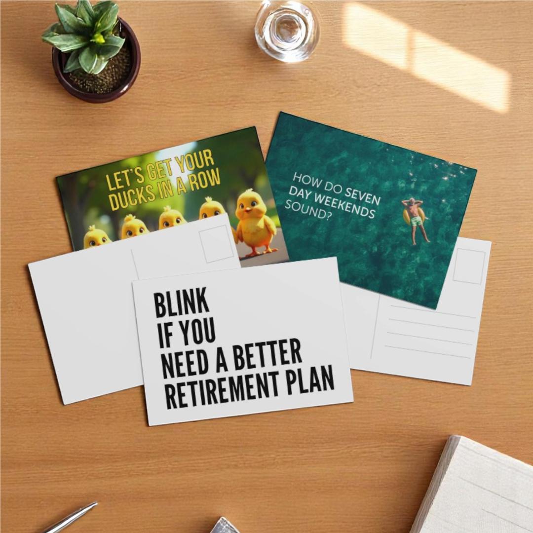 Pixingo's tweet image. Forget drip emails. Real pros drop postcards. 💡 Stay top of mind with messages that actually make it to the desk — not the junk folder. One stamp. Real impact. Big results. #FinancialAdviser #TopOfMind #ClientFollowUp