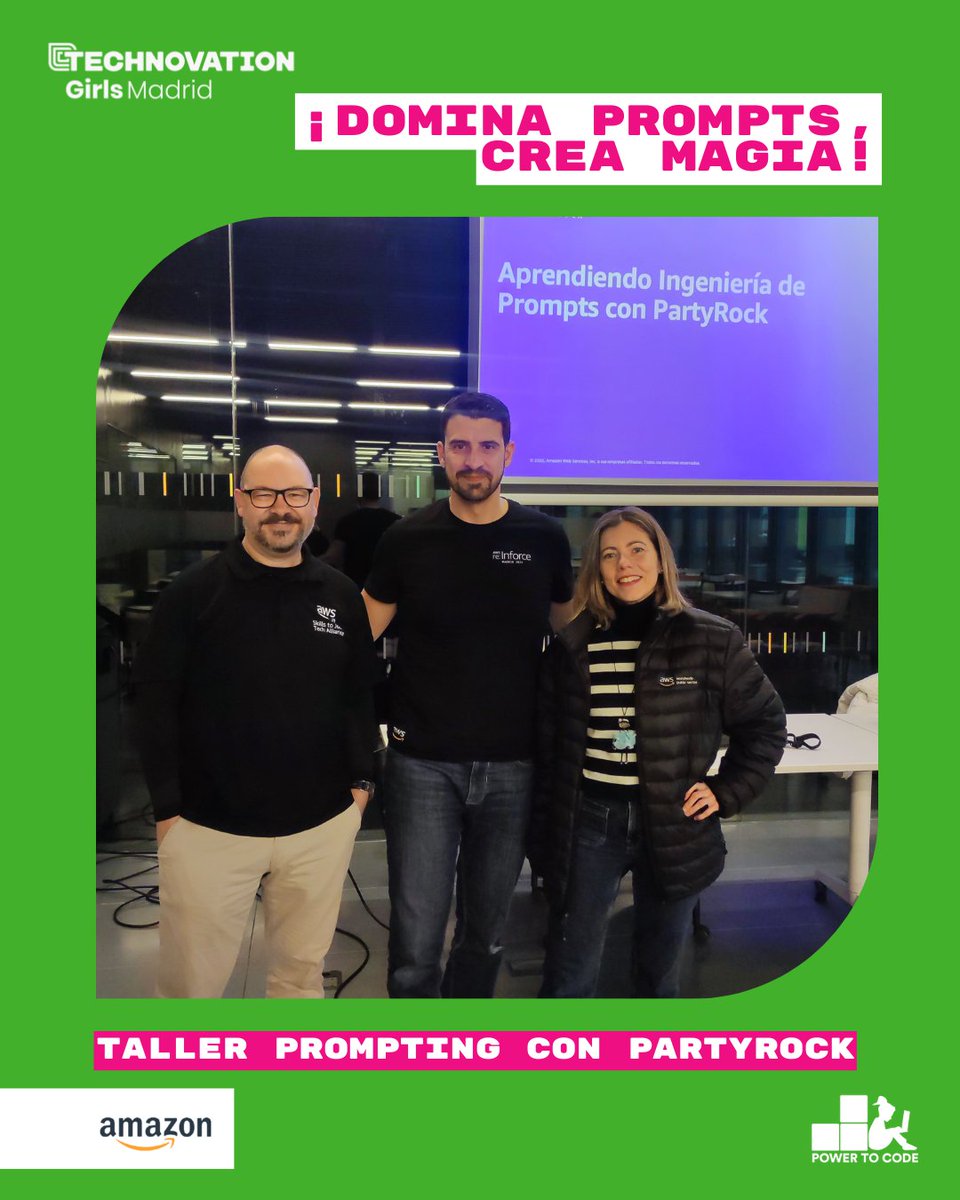 TechnovationMad's tweet image. 🤖💬¡Así se vive la Inteligencia Artificial con @amazon en #TechnovationGirlsMadrid!
Durante el evento en La Nave nuestras chicas exploraron el poder de los prompts con PartyRock💻
La IA también va de creatividad, intuición y comunicación efectiva👇
#PowerToCode