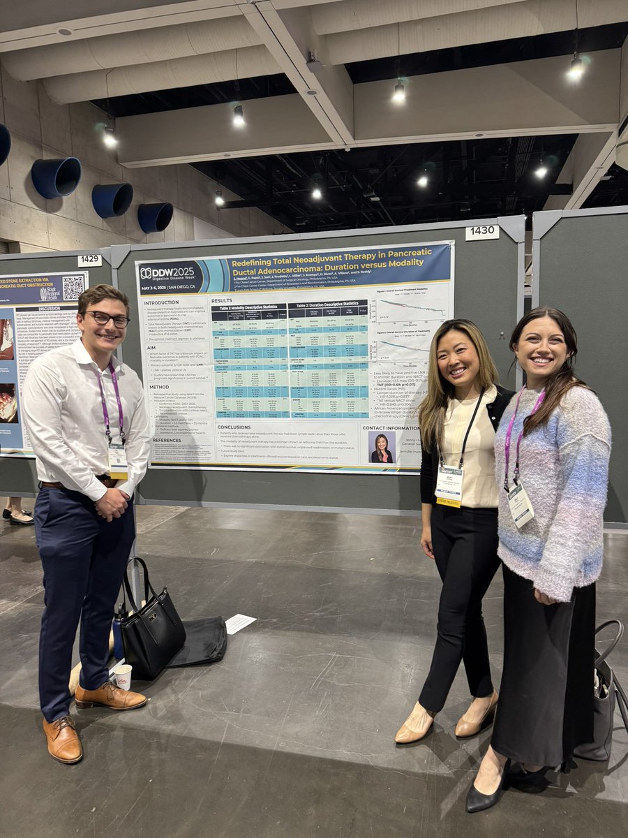 SanjaySReddy's tweet image. So proud of our @FoxChaseSurgOnc #surgicaloncology research residents @emily_papai and Jenny Hwang for another successful @SSATNews @PancreasClub #DDW2025 presentations #pancreascancer 💜 Also, congrats to @templemedschool #MS2 Hal Rives for his 1st national meeting presenting!…