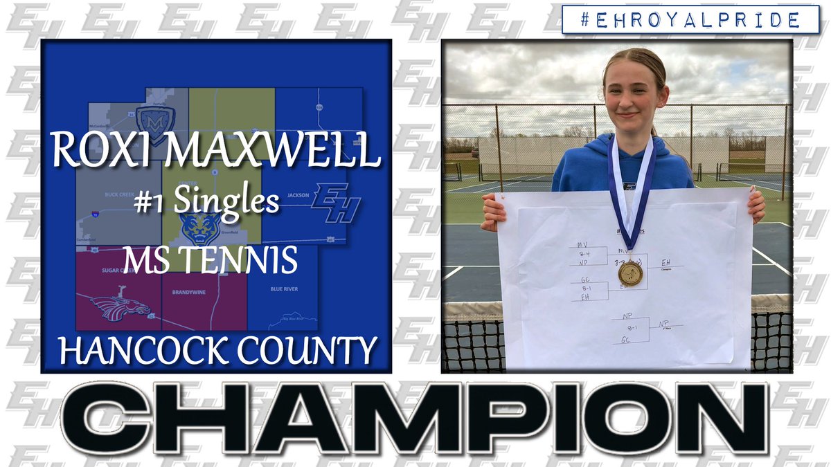 Congratulation to Roxi Maxwell for winning the MS Tennis #1 Singles Hancock County Tournament! #EHRoyalPride