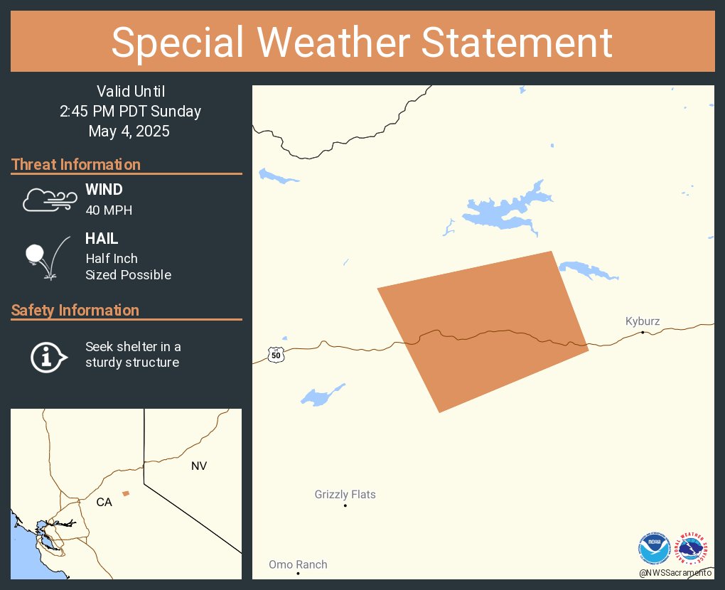A special weather statement has been issued for El Dorado County, CA until 2:45 PM PDT