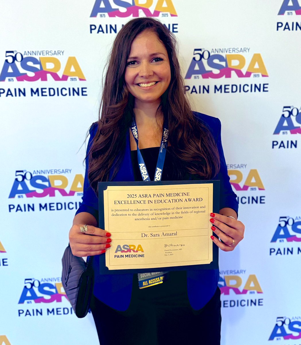 Sara Amaral, MD, EDRA, DESAIC (@saraamaralmd) on Twitter photo I’m excited to share the incredible honor that was receiving the 2025 Excellence in Education Award.
Thank you <a href="/Ropivacaine/">Dr. Vishal Uppal MBBS, FRCA 🇨🇦🇮🇳🏴</a> for the nomination.
I could not be more grateful to 2 people directly involved in the success of my journey: Dr. David MacLeod and <a href="/jeffgadsden/">Jeff Gadsden</a>
#dukie I’m excited to share the incredible honor that was receiving the 2025 Excellence in Education Award.
Thank you <a href="/Ropivacaine/">Dr. Vishal Uppal MBBS, FRCA 🇨🇦🇮🇳🏴</a> for the nomination.
I could not be more grateful to 2 people directly involved in the success of my journey: Dr. David MacLeod and <a href="/jeffgadsden/">Jeff Gadsden</a>
#dukie