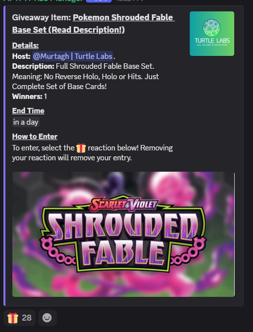 Murtagh300's tweet image. No Ripping #Pokemon Packs Today! 

But a Exciting Give Away in The @TurtleLabsV Discord! 

Link in comments!

To Spread The Word I will be Giving away:

- Shrouded Fable Fezandipiti EX (038/064)

To 1 Random Retweeter!

Don't Forget to tag your Friends!

#SFA #Pokemongiveaway