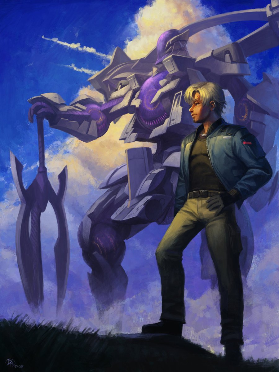ArtsMoser's tweet image. Xenoblade Chronicles X Commission: &quot;Larger than Life&quot;

Client requested a painting of Alois Bernholt and the Ares Prime lookin all majestic like.  Go give the Definitive Edition a playthrough perhaps :^)

#mecha #XenobladeX #digitalart