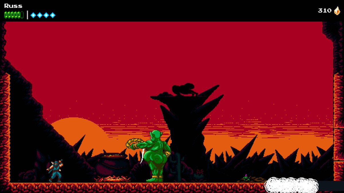 CryoWeasel's tweet photo. So I've been playing The Messenger. I knew a little about the game going into it. What I didn't know was the game was funny. This caught me so off guard. #TheMessenger #Steam #Steamdeck https://t.co/D6iPkyXkt2