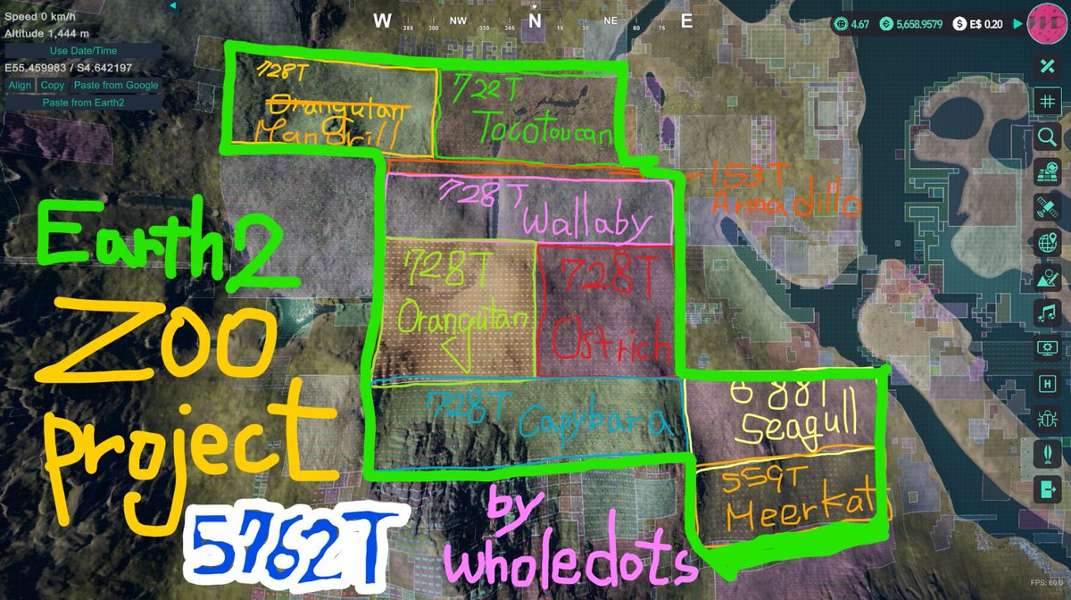 Wholedots's tweet photo. Preparing the '#Zooproject' in preparation for the opening of the Hordes system in #Earth2 #E2V1. It is a 5762T Tier1 region consisting of EPL such as Mandrill, Orangutan, Wallaby, Tocotoucan, Capybara, Seagull, Ostrich, and Meerkat. Come visit us often! Earth2 Fighting! https://t.co/Dxz3rb8ZyG