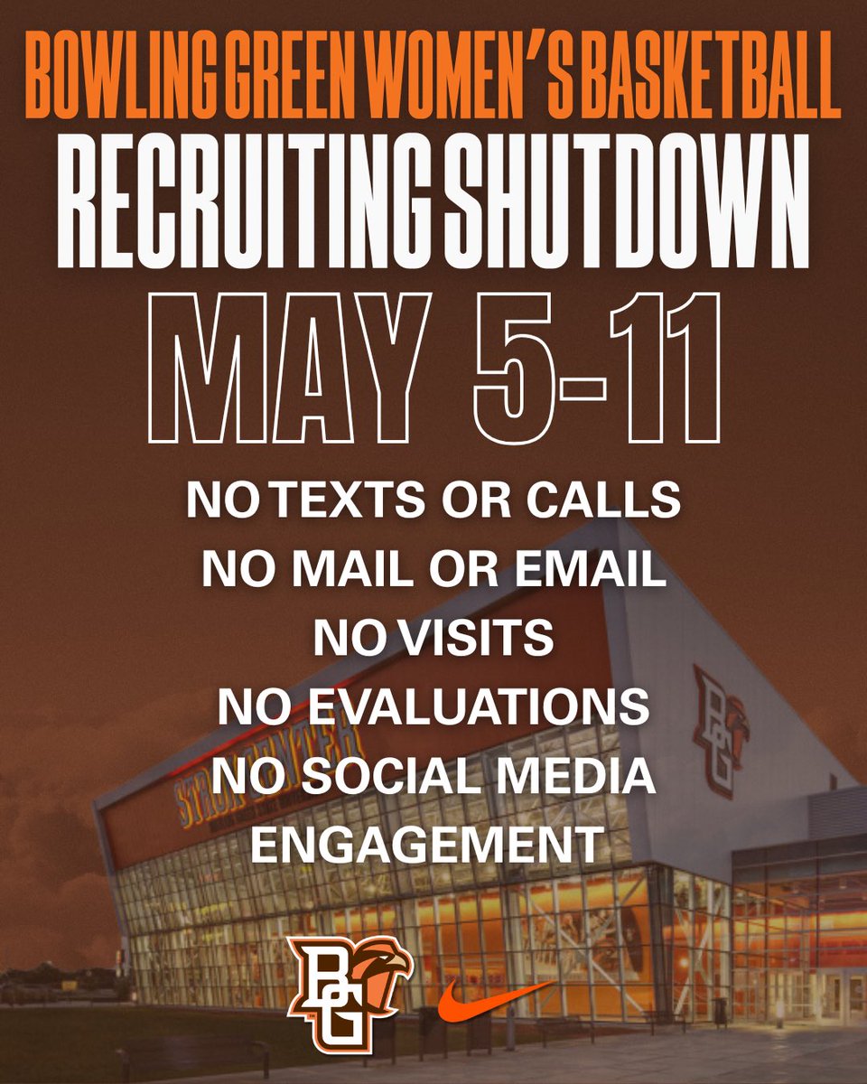 Heads up‼️

May 5–11 is a RECRUITING SHUTDOWN for BGSUWBB.

We’ll be back soon — until then, enjoy the break and keep grinding!

#AyZiggy