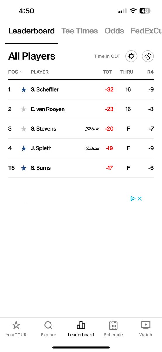 Best finish of the year coming for #LSU’s ⁦<a href="/Samburns66/">Sam Burns</a>⁩ in the CJ Cup Byron Nelson. But it sure is strange to see someone in 5th place 15 strokes off the lead.