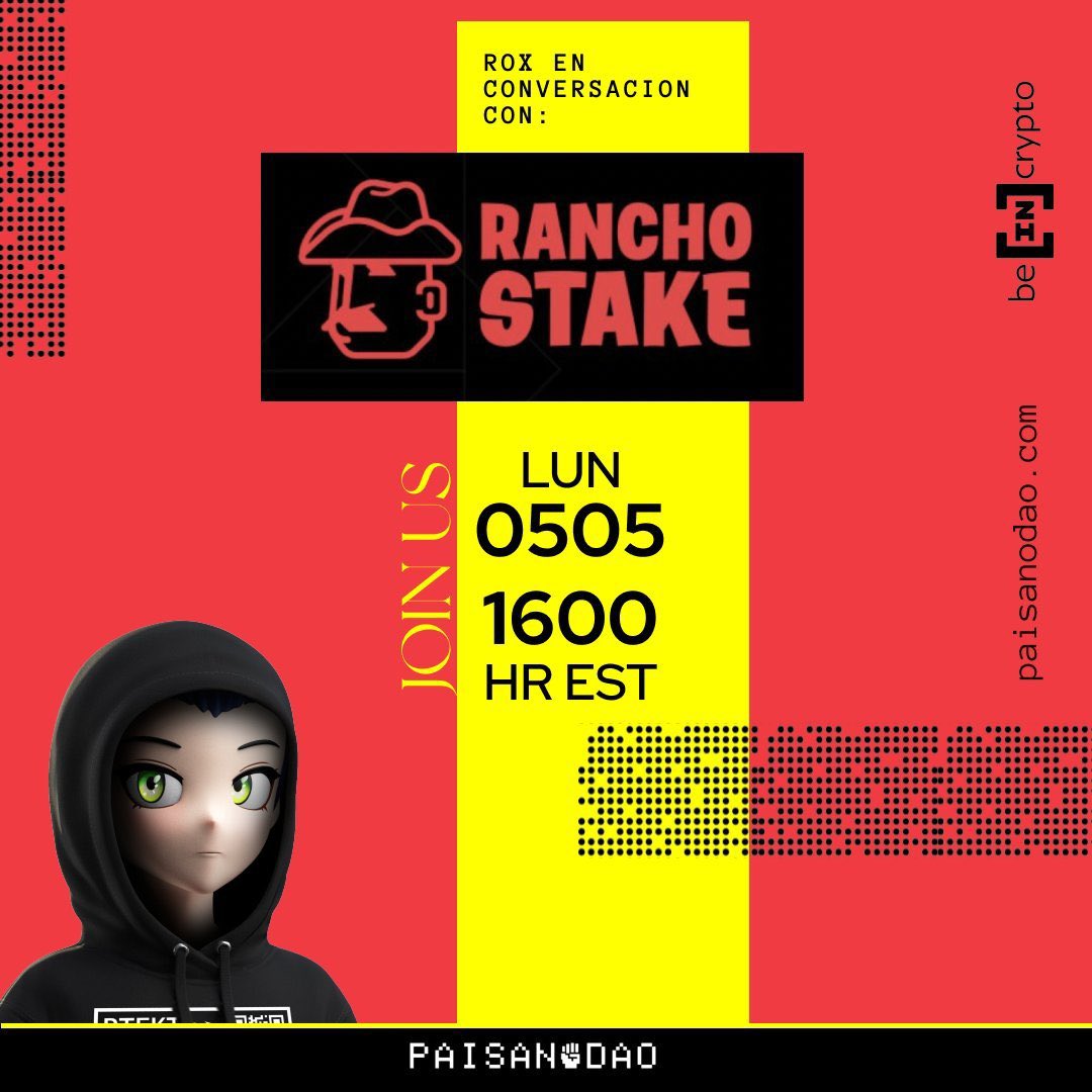 GM Razaa 🤠🤠🤠Mañana a las 4 PM EST
Nos subimos al X Space con los compas de <a href="/paisanodao/">@PaisanoDAO 🤘🏽</a> 
Vamos a hablar de  lo que se cocina desde Latinoamérica para fortalecer la descentralización 🌎💪
🕓 4PM EST 
📍 Aquí mismo en X

#RanchoStake #Staking #InfraLatAm #ClubDeNodos